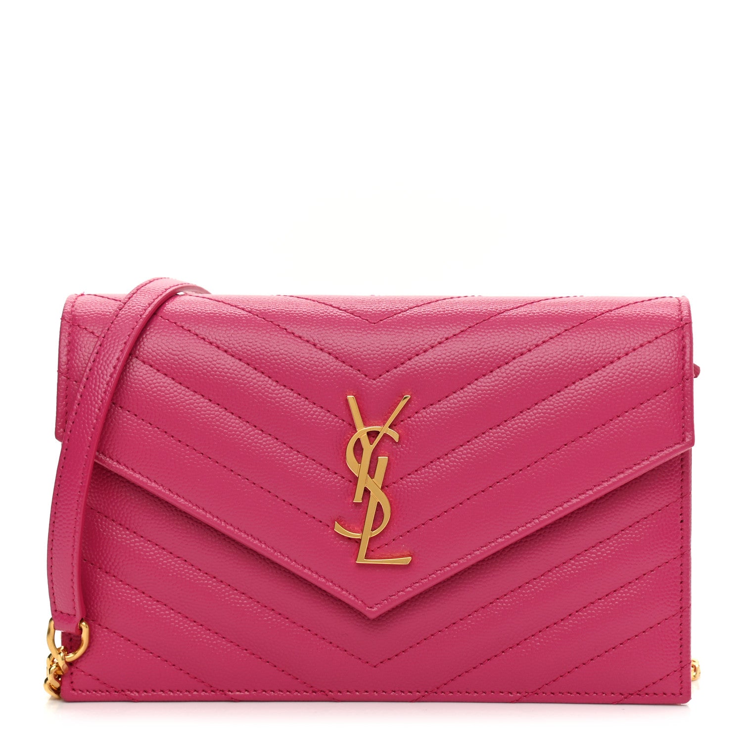 Saint Laurent Grain De Poudre Matelasse Chevron Monogram Envelope Chain Wallet Fresh Fuchsia 1 of 10
