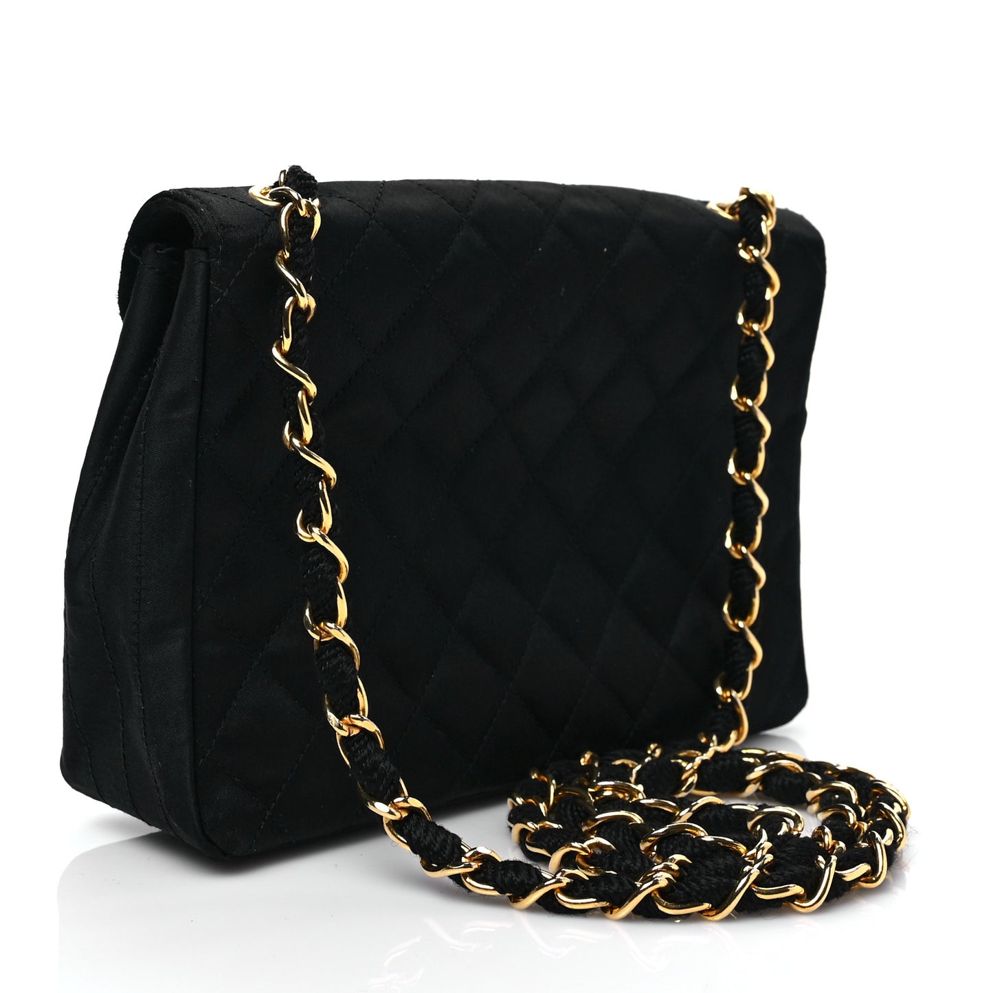Satin Quilted Crystal Flap Black