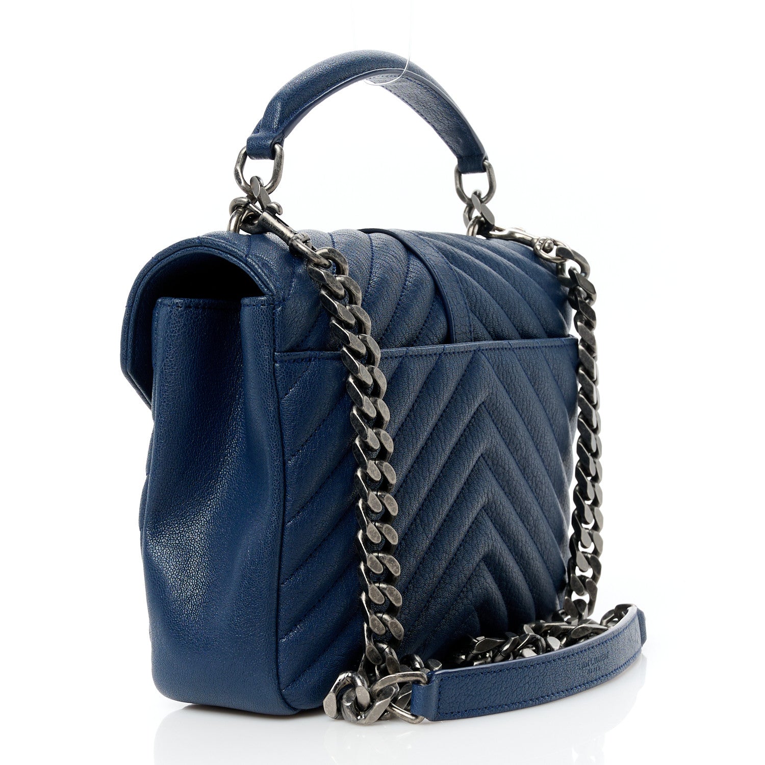 Saint Laurent Sheepskin Matelasse Chevron Monogram Medium College Bag Blue Charron 3 of 12