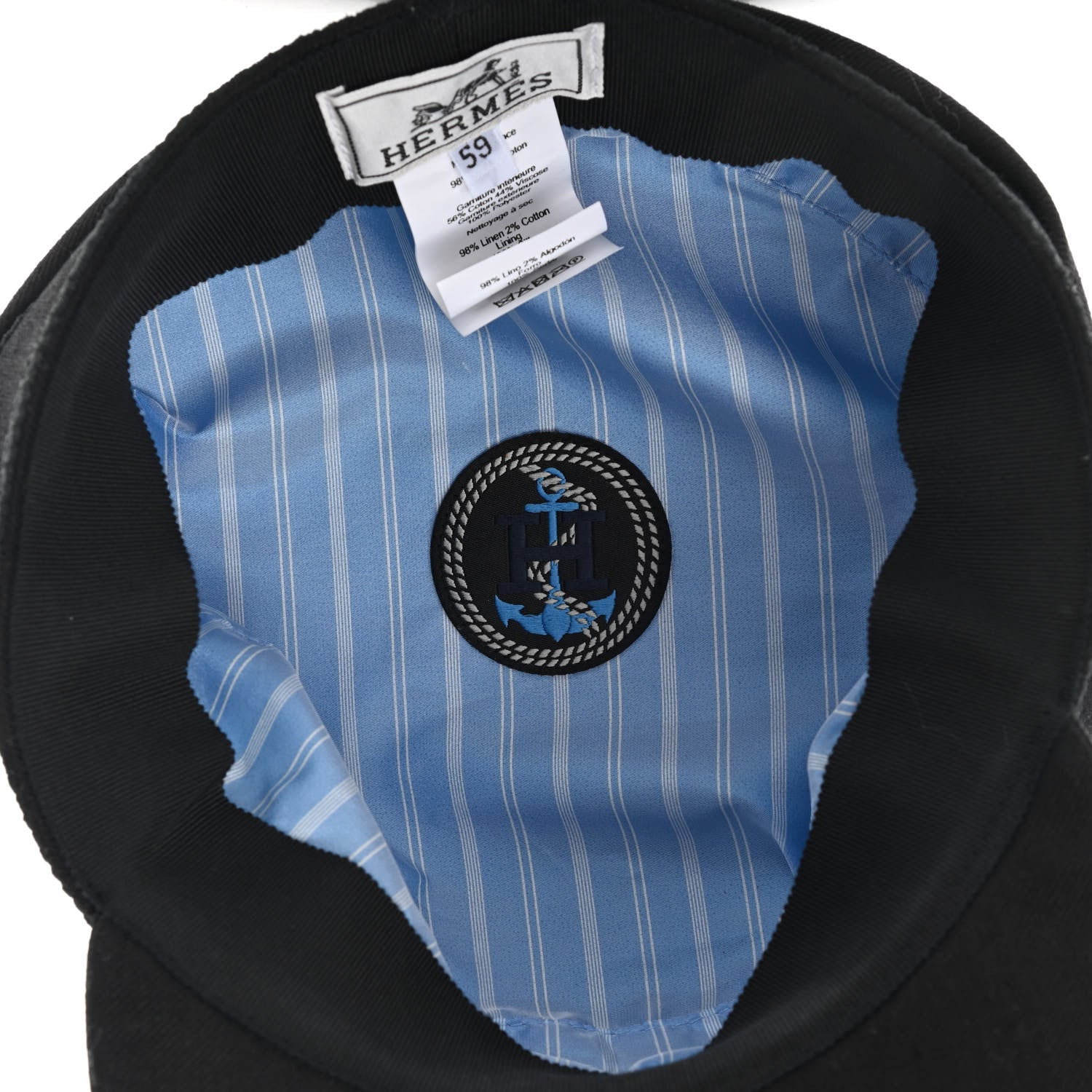 Hermes Double Linen Twill Cabourg Cap 59 Black 6 of 7