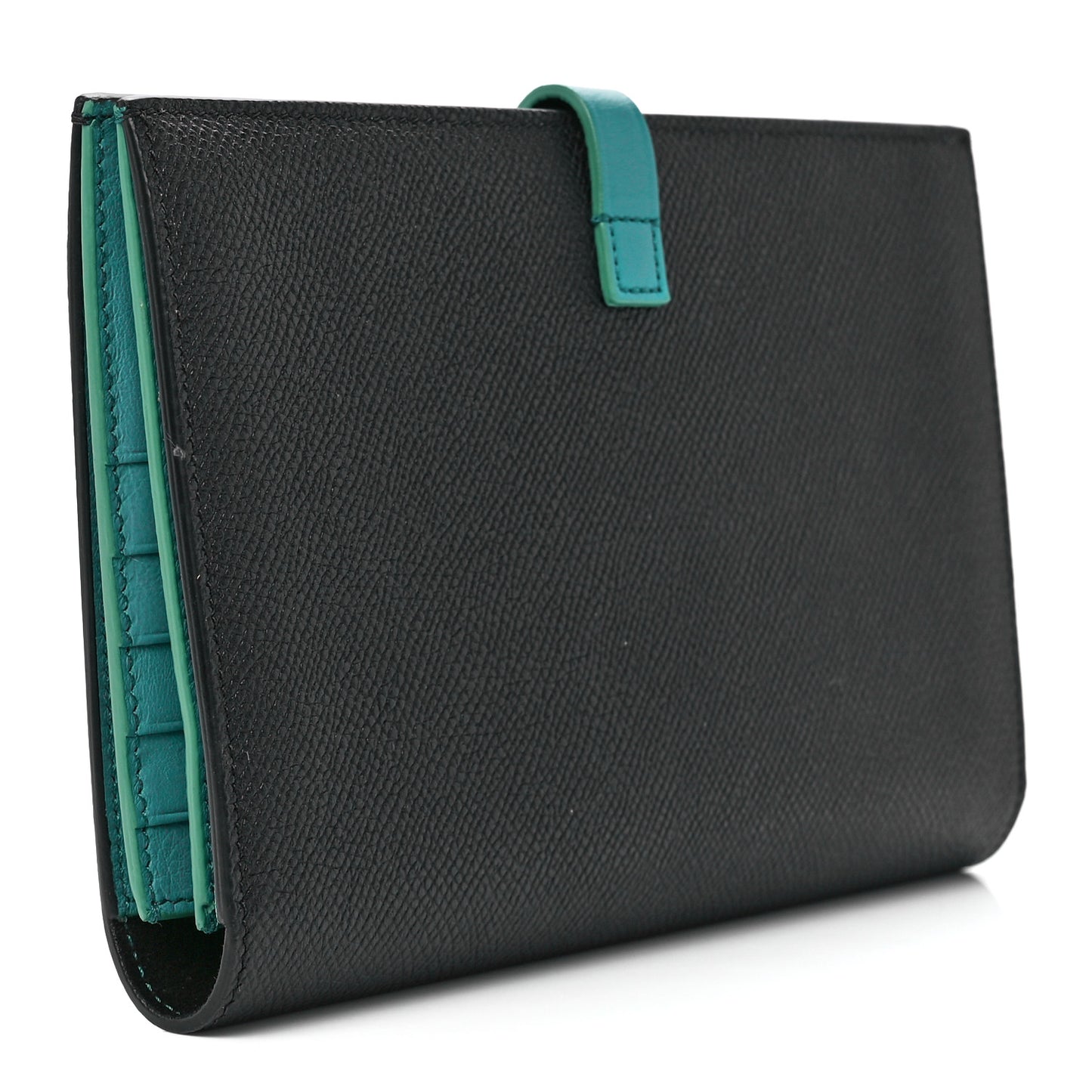 Grained Calfskin Large Multifunction Strap Wallet Black Cactus