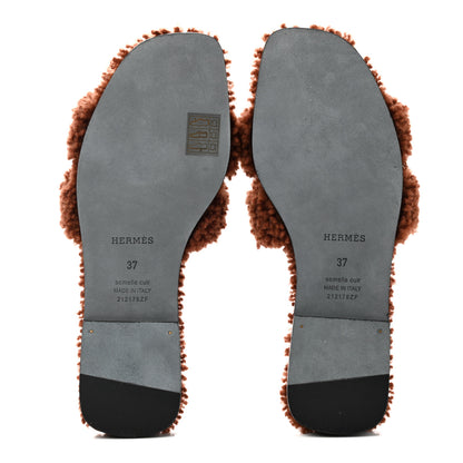 Hermes Woolskin Oran Sandals 37 Cognac 5 of 8