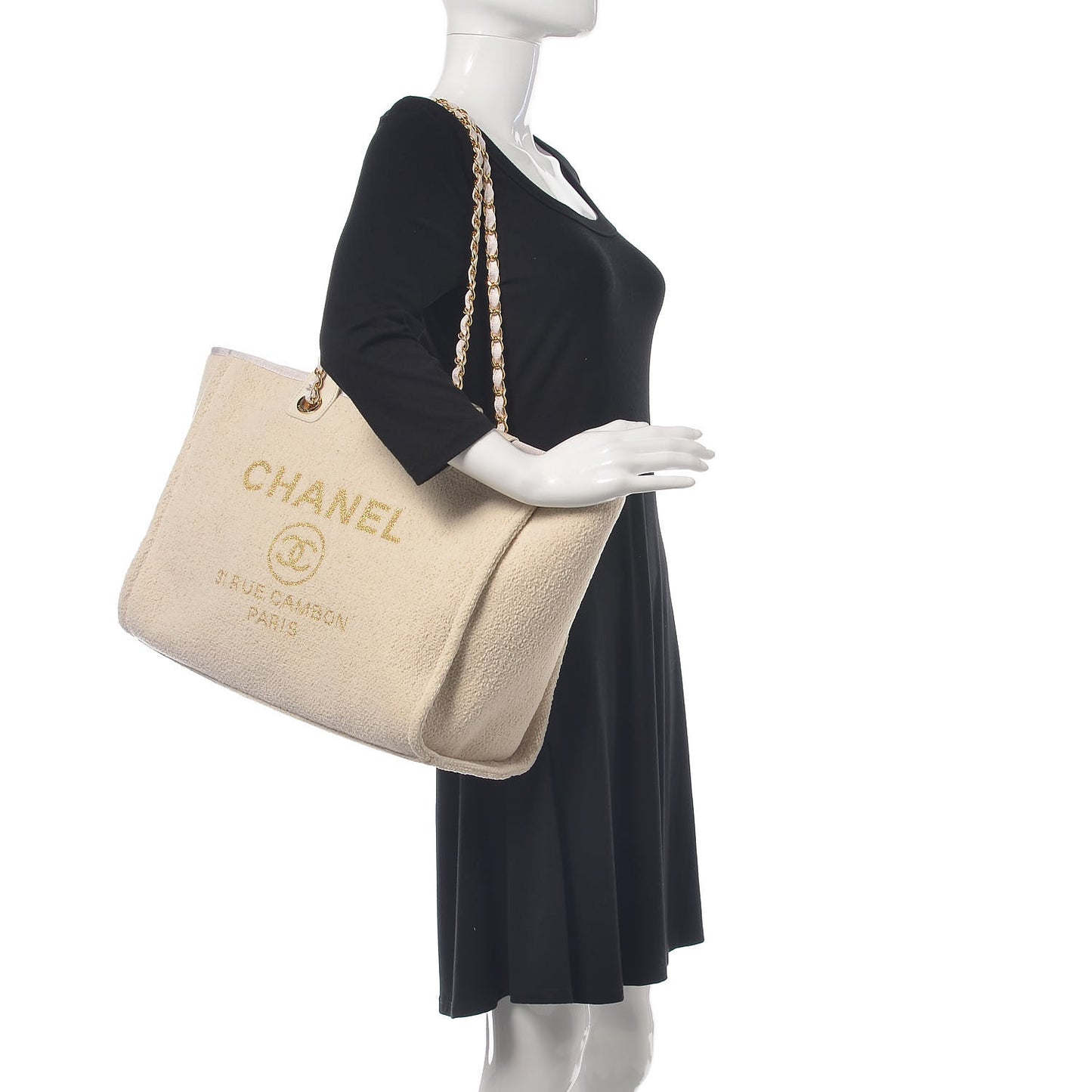 Lurex Boucle Medium Deauville Tote White
