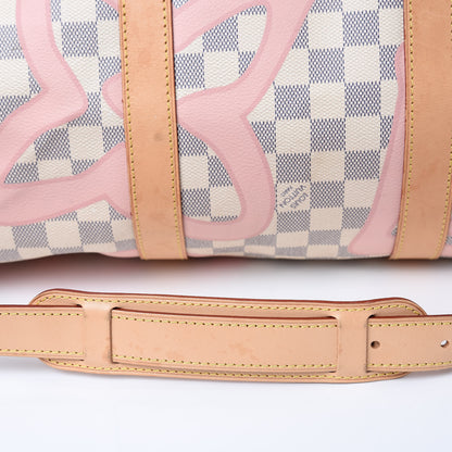 Louis Vuitton Damier Azur Tahitienne Keepall Bandouliere 50 Rose Ballerine 15 of 18