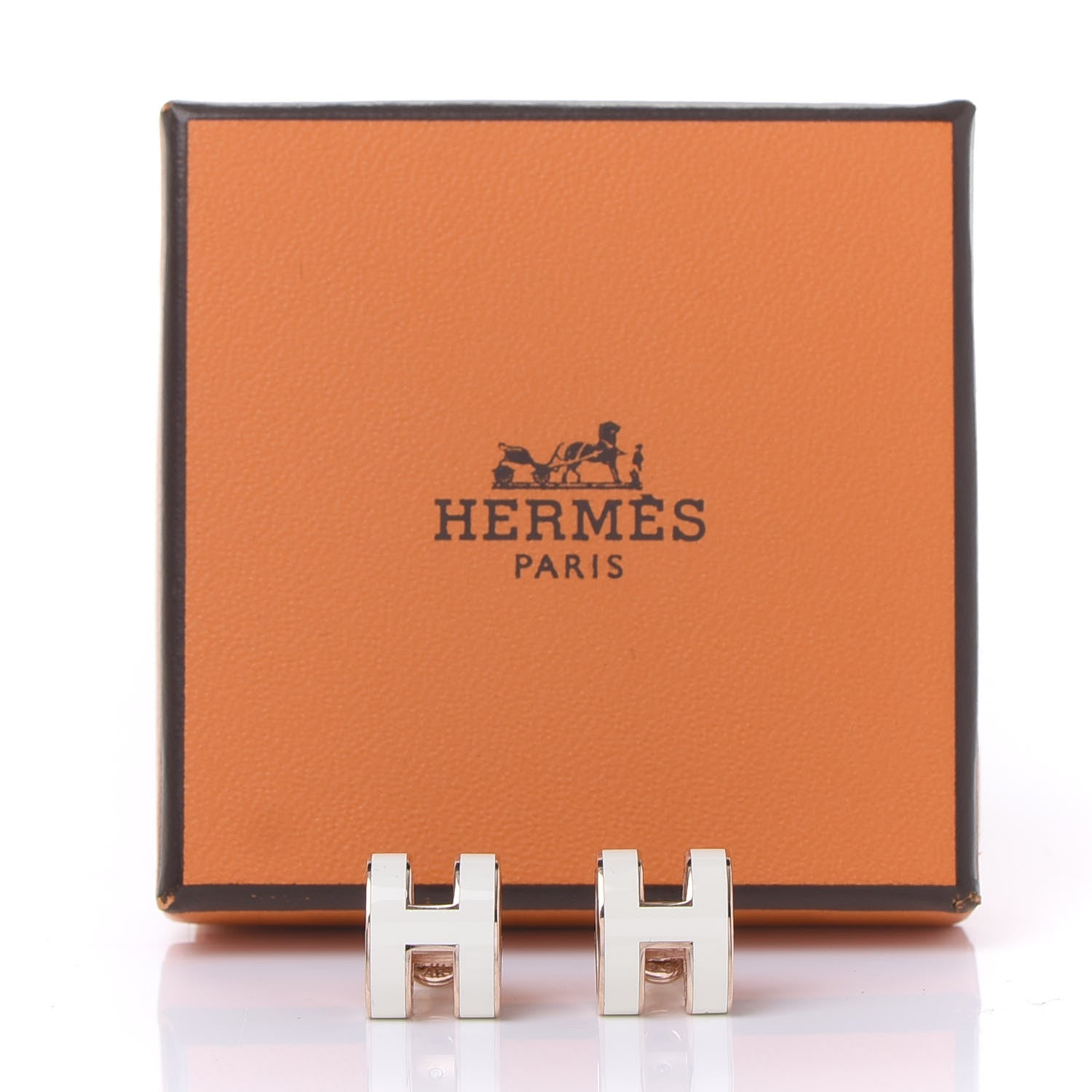 Hermes Gold Lacquered Pop H Earrings Ecru 5 of 5