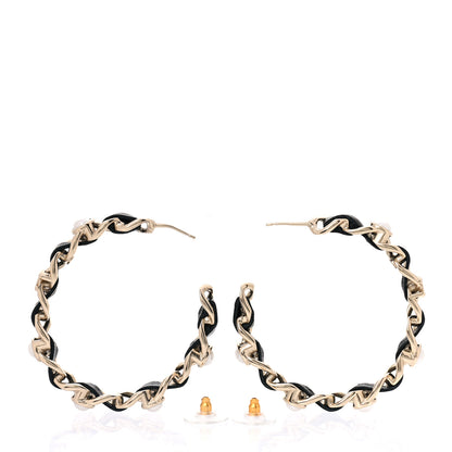 Chanel Lambskin Pearl More Is More CC Chain Hoop Earrings Gold Black 3 of 7