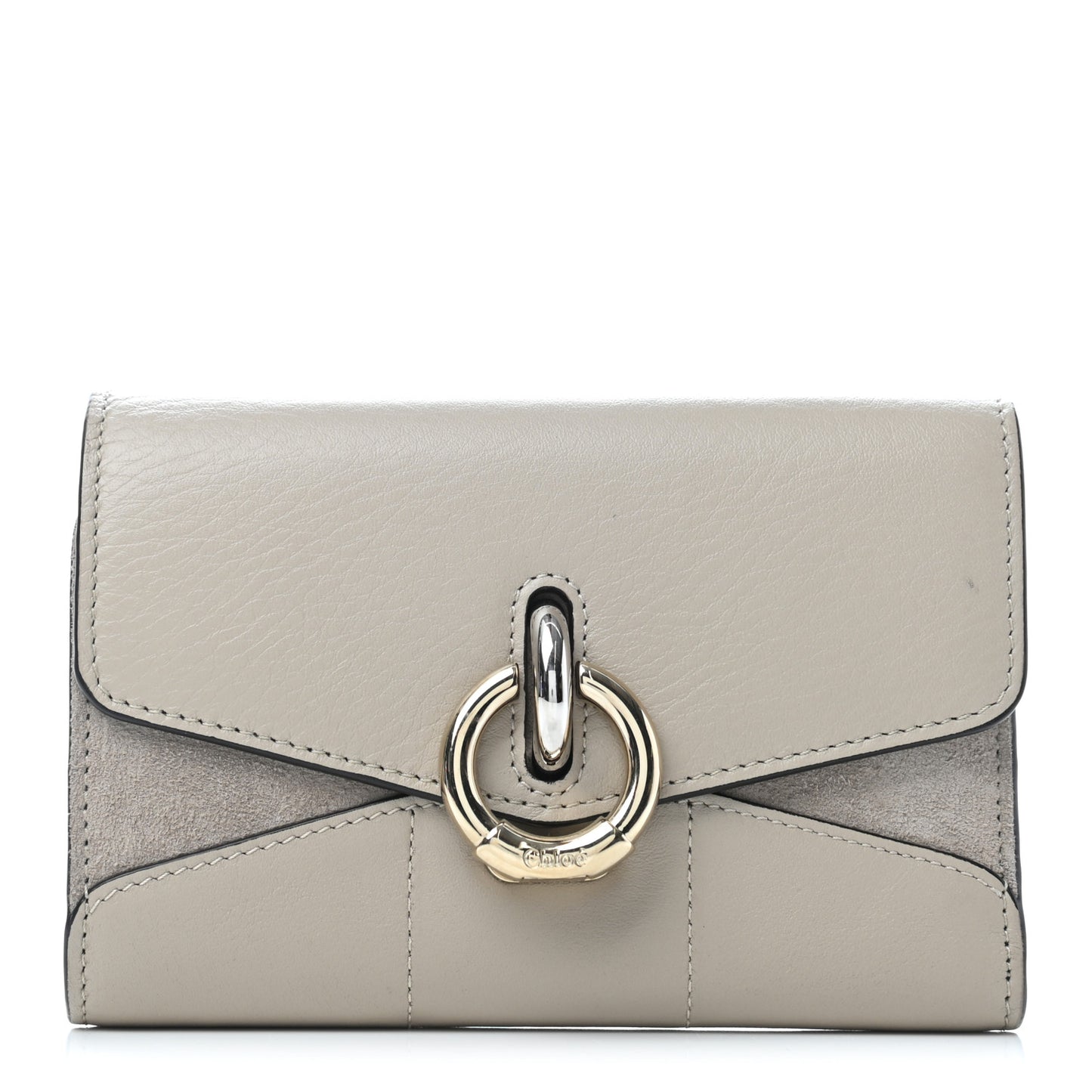 Calfskin Suede Circle C Compact Wallet Pastel Grey