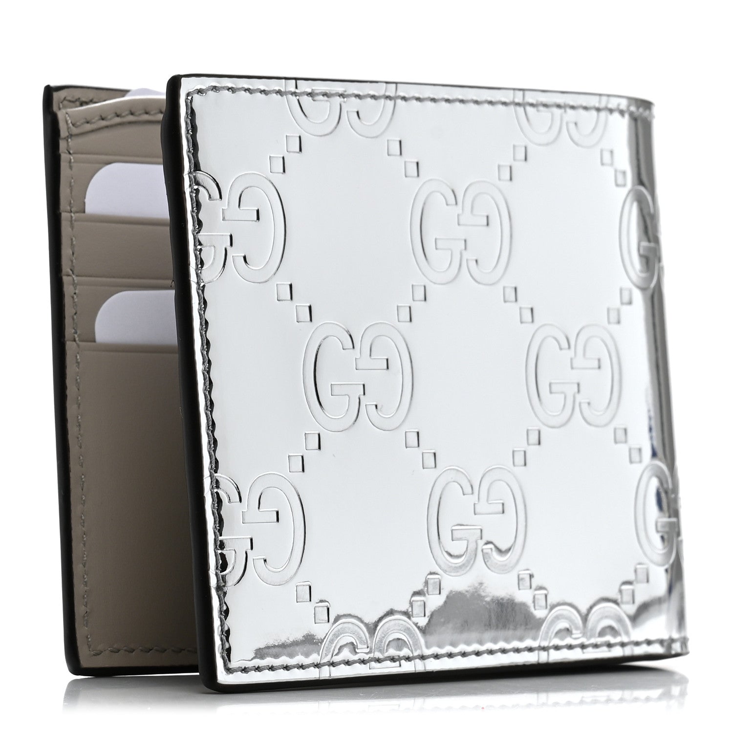 Gucci Guccissima Mirror Effect Bi-Fold Wallet Moon Silver Sphinx 3 of 8