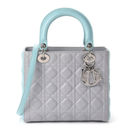 Christian Dior Lambskin Cannage Medium Bi-Color Lady Dior Grey Turquoise 1 of 11