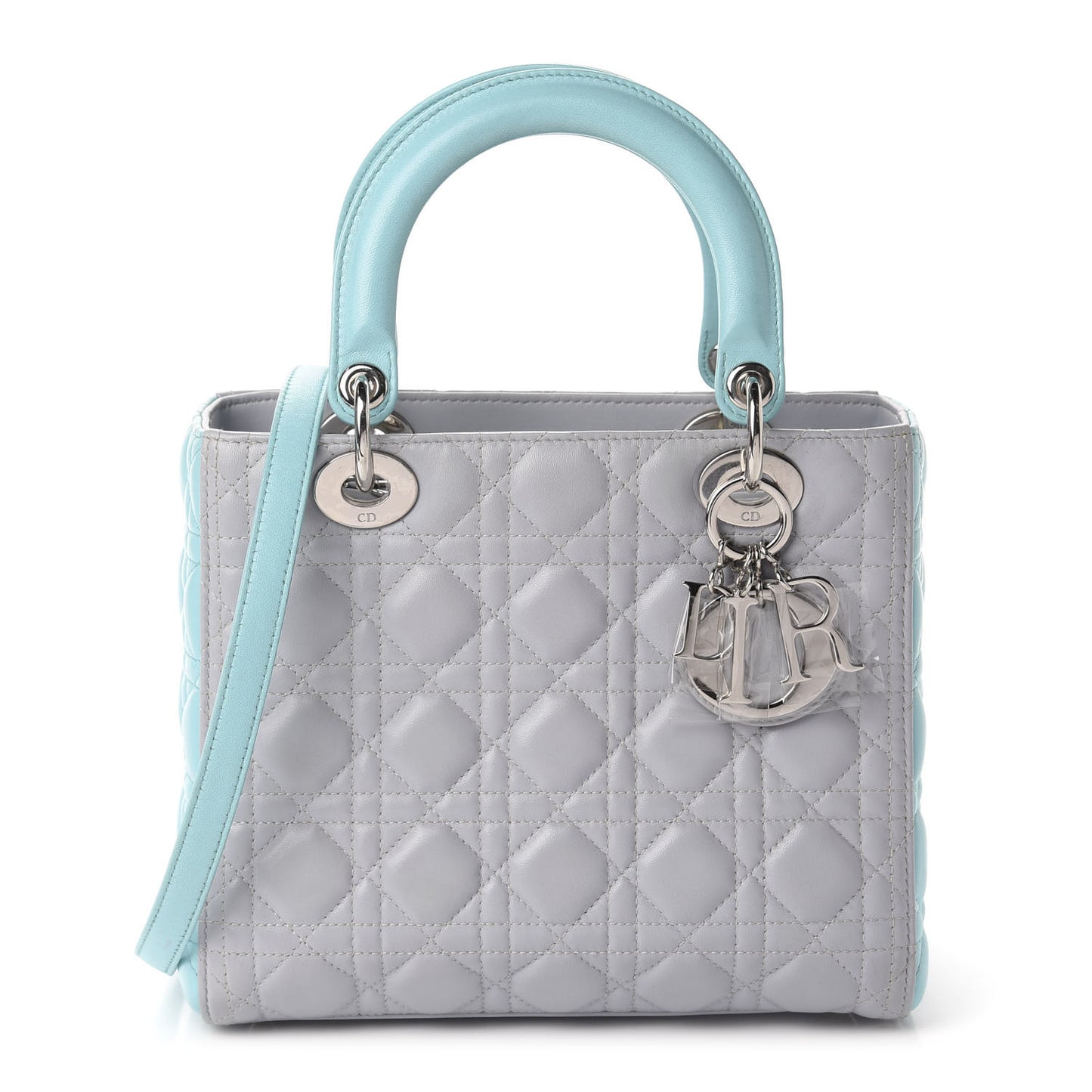 Lambskin Cannage Medium Bi-Color Lady Dior Grey Turquoise
