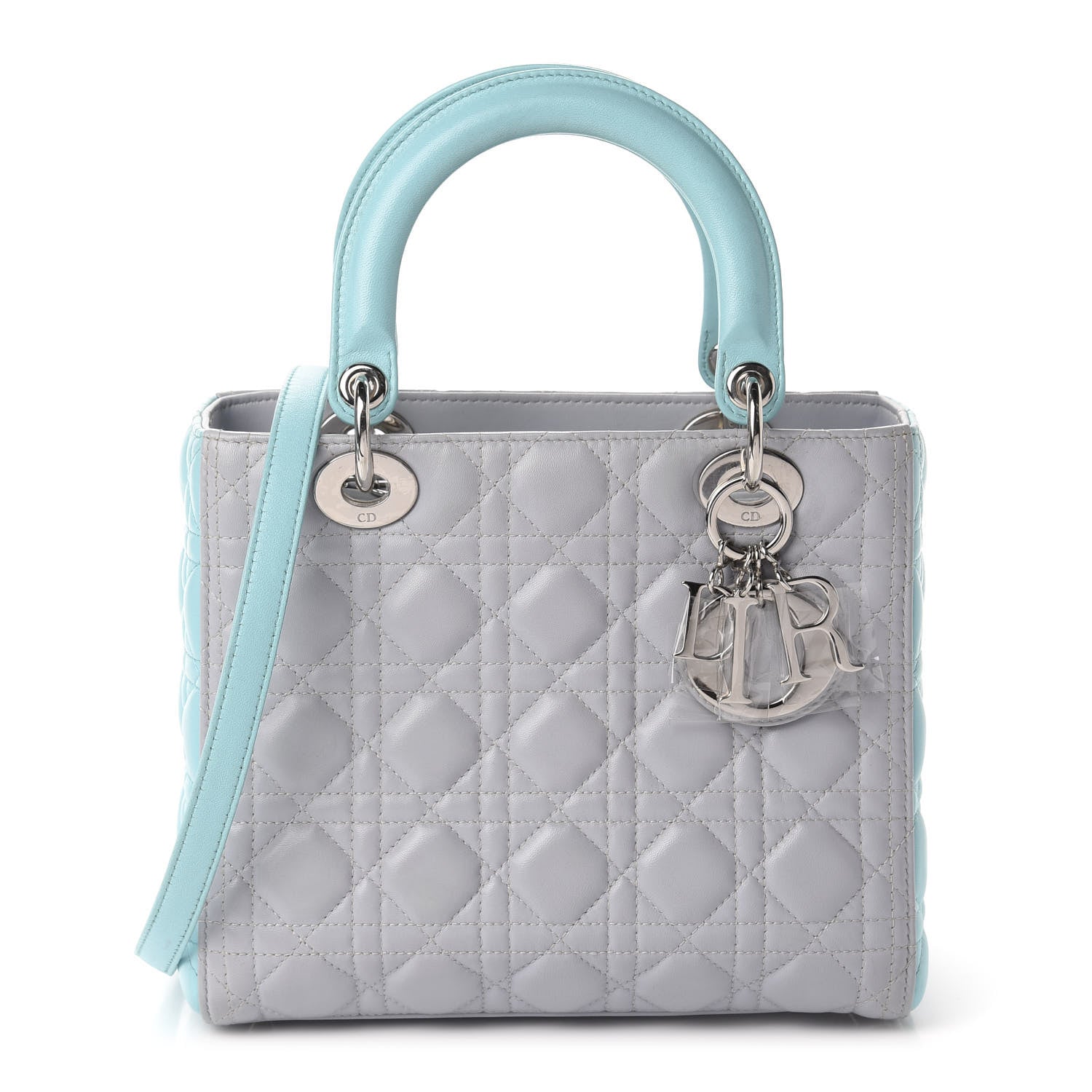 Christian Dior Lambskin Cannage Medium Bi-Color Lady Dior Grey Turquoise 1 of 11