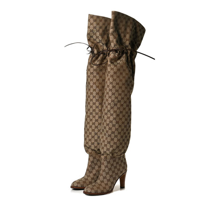 Gucci Monogram Over the Knee Boots 39 Beige Ebony 3 of 11