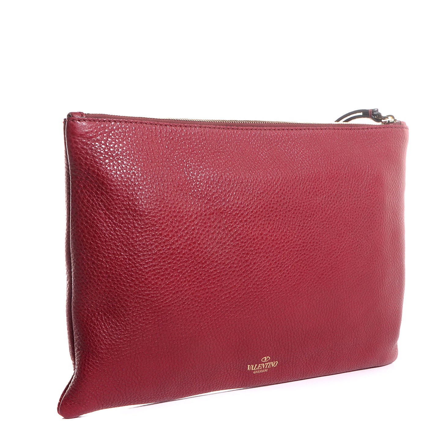 Pebbled Calfskin Large Rockstud Zip Wristlet Pouch Red