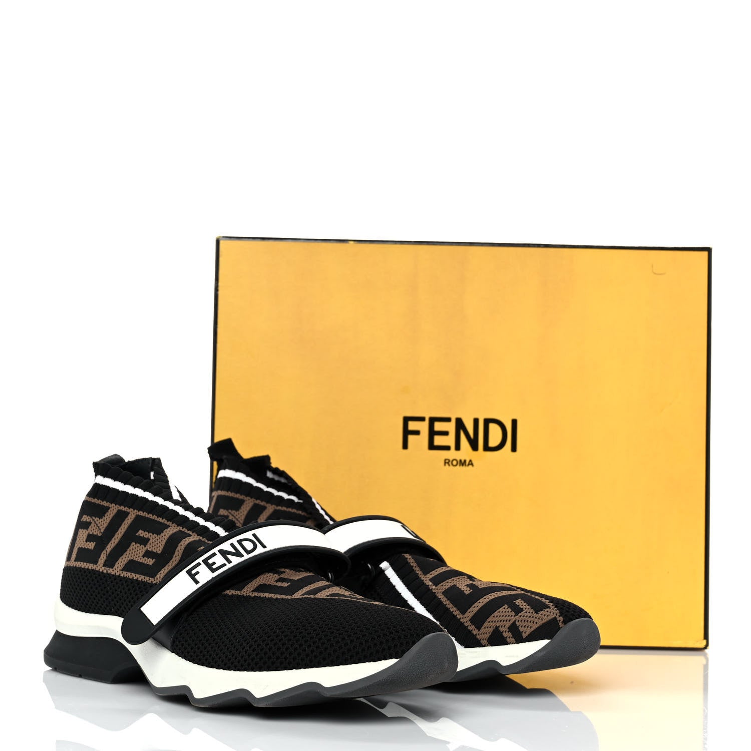 Fendi Stretch Yarn FF Stiff Band Rockoko Sneakers 39 Black White Tobacco 8 of 8
