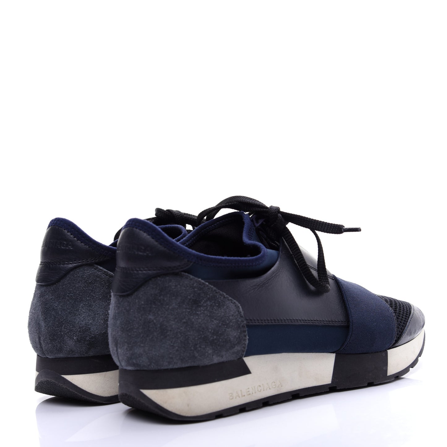 Calfskin Neoprene Mesh Womens Race Runner Sneakers 38 Bleu Nuit