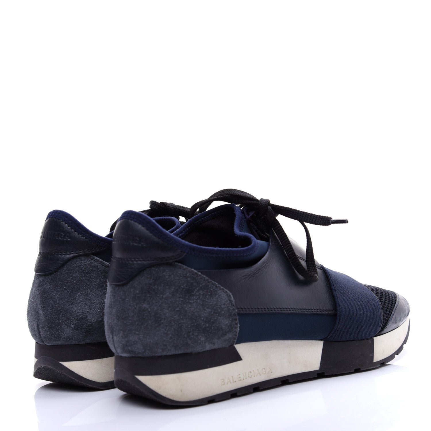 Balenciaga Calfskin Neoprene Mesh Womens Race Runner Sneakers 38 Bleu Nuit 4 of 11