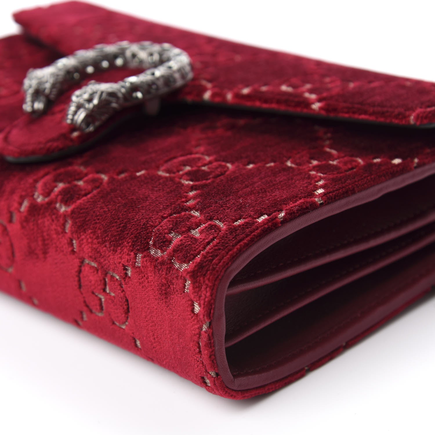 Gucci Velvet GG Monogram Mini Dionysus Chain Wallet Red Cipria 7 of 11