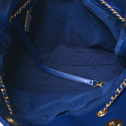 Chanel Metallic Aged Calfskin Quilted Drawstring Shopping Tote Blue 5 of 10