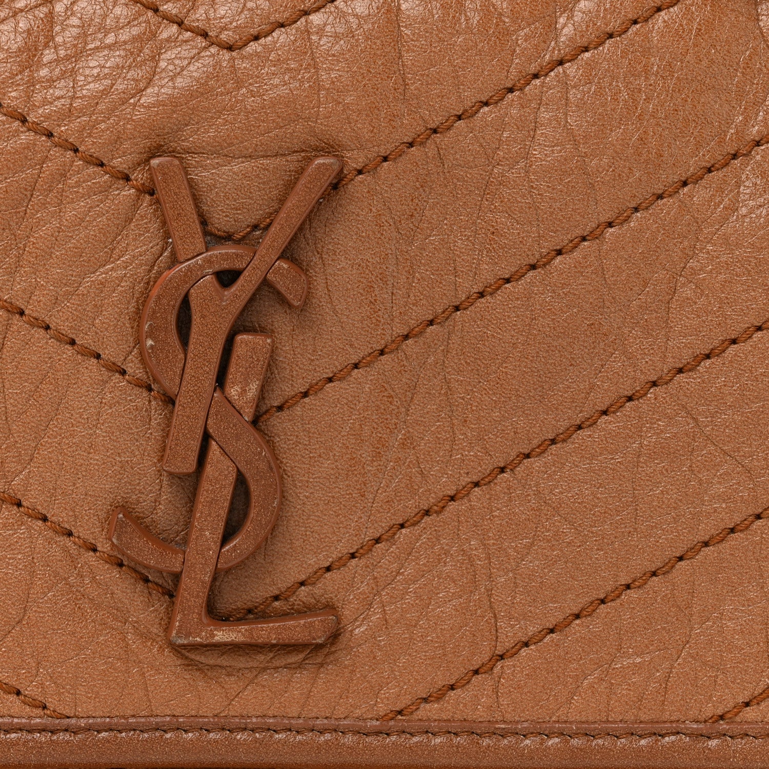 Saint Laurent Crinkled Calfskin Matelasse Monogram Medium Niki Chain Satchel Caramel 9 of 17