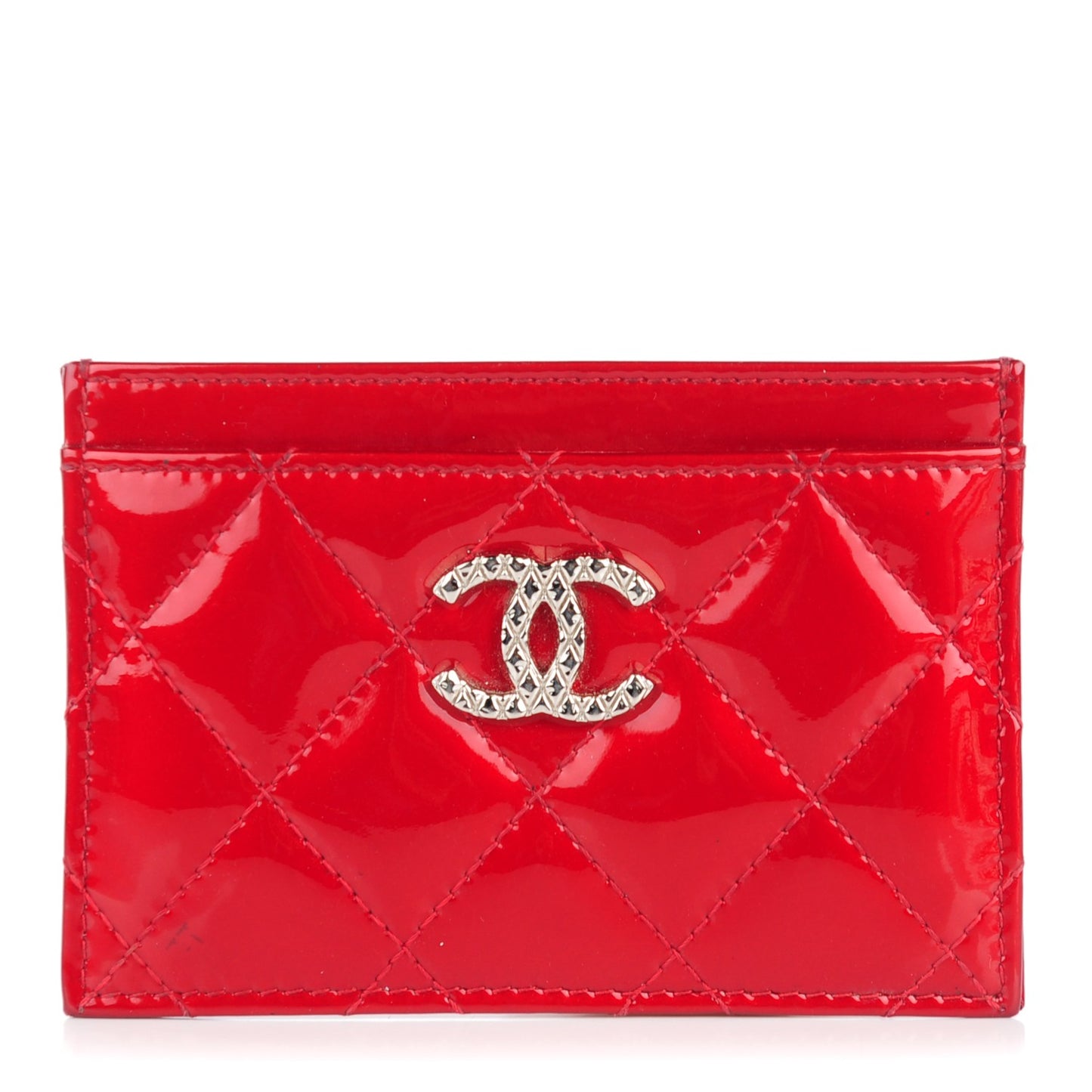 Patent Quilted Brilliant Card Holder Red