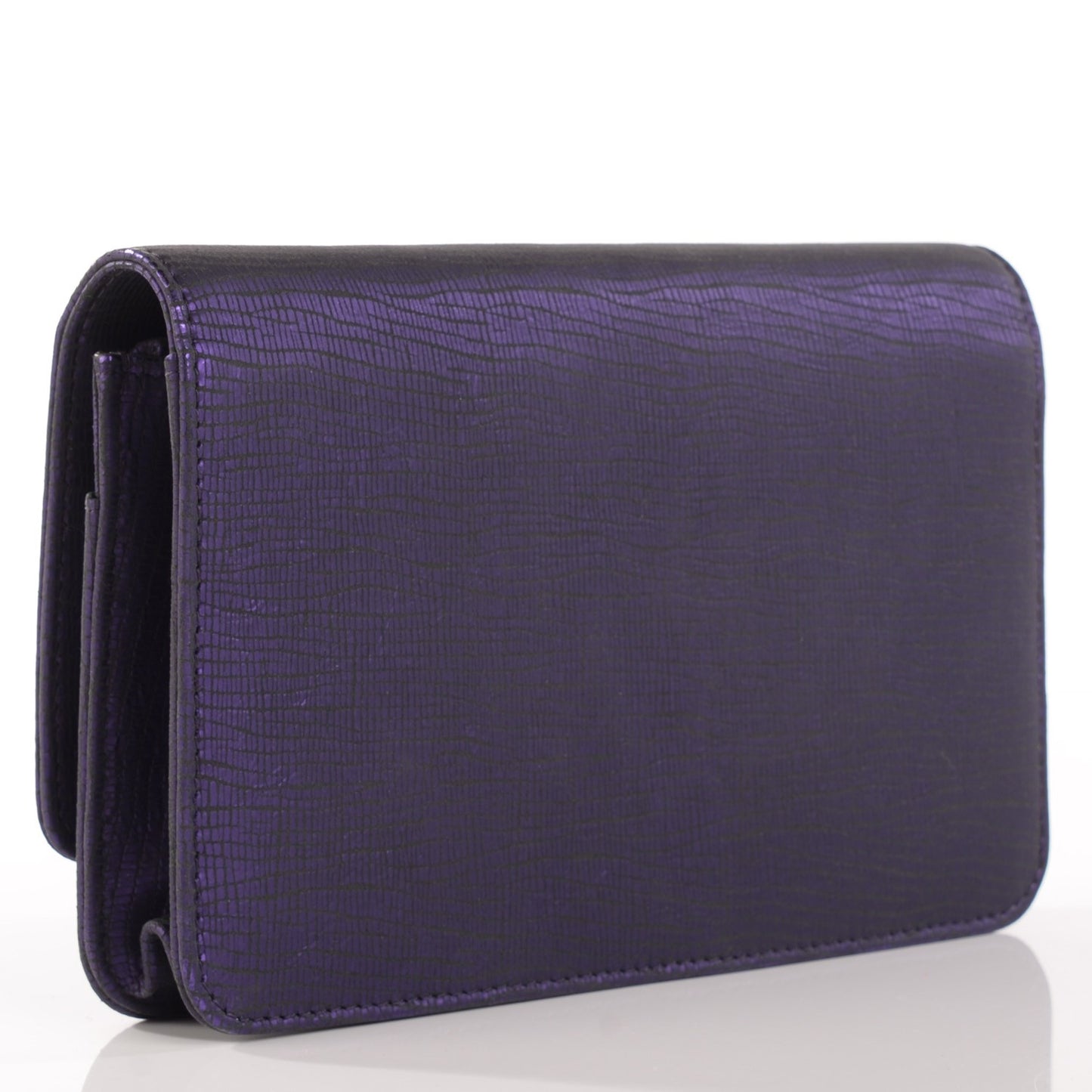 Iridescent Stamped Calfskin Timeless Wallet on Chain WOC Purple