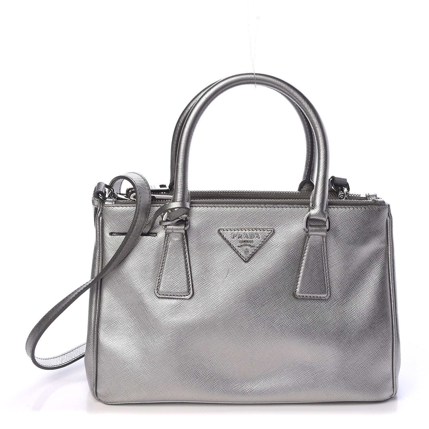 Prada Metallic Saffiano Small Galleria Double Zip Tote Cromo 1 of 13