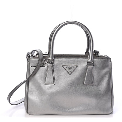 Prada Metallic Saffiano Small Galleria Double Zip Tote Cromo 1 of 13