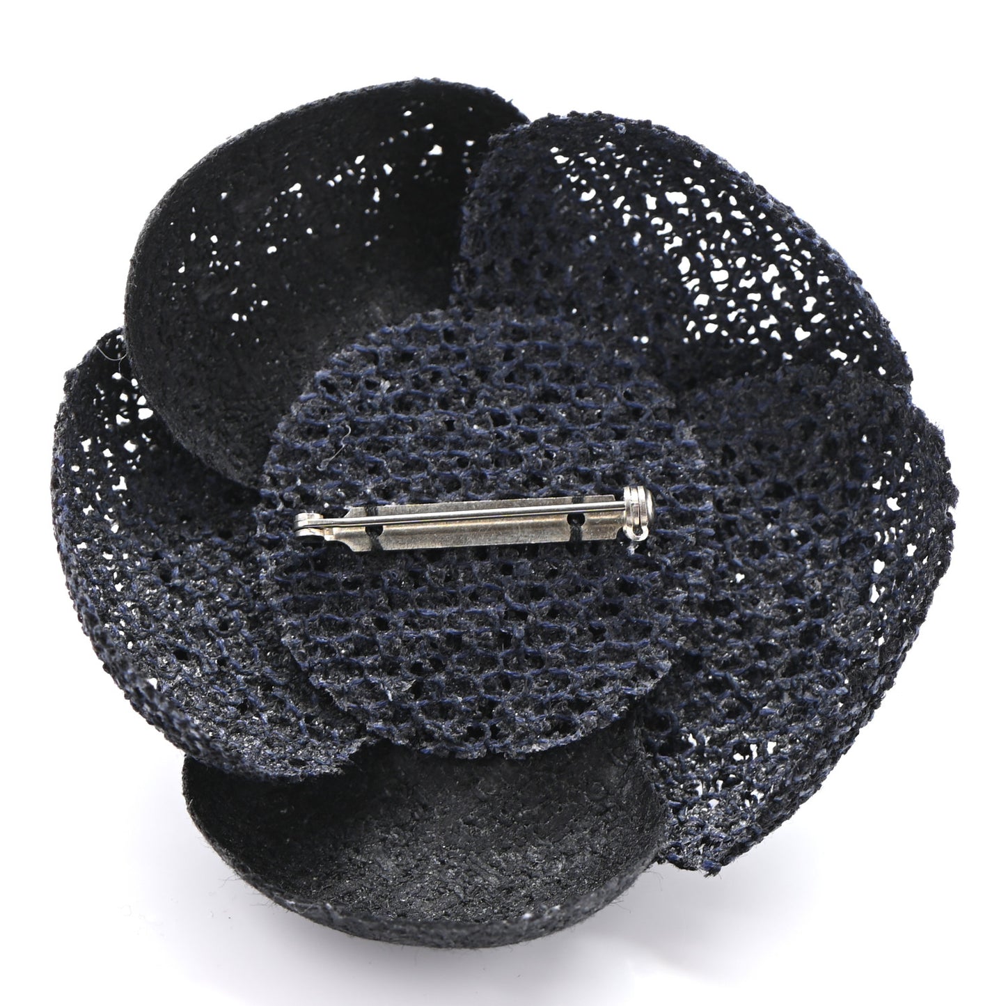 Tweed Camellia Pin Brooch Navy Blue