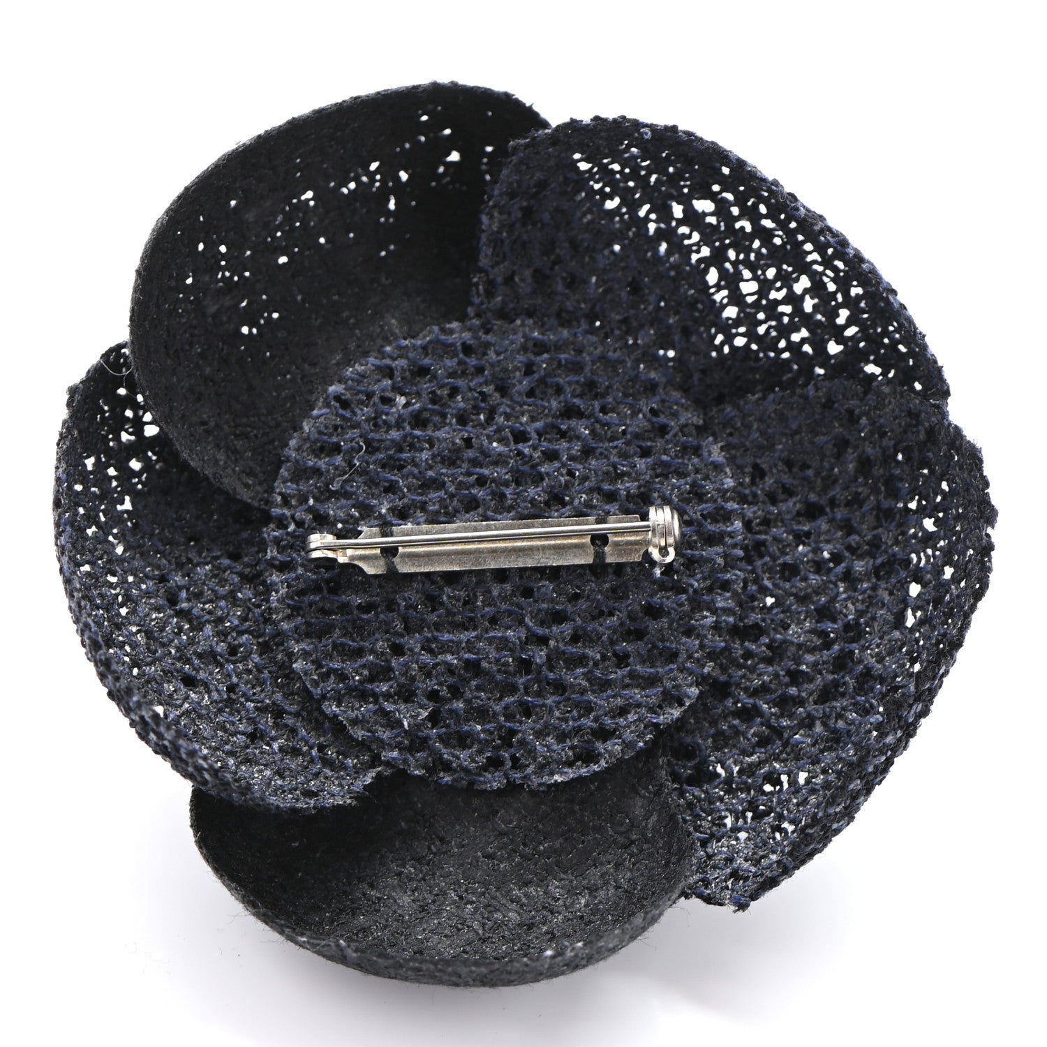 Chanel Tweed Camellia Pin Brooch Navy Blue 3 of 4