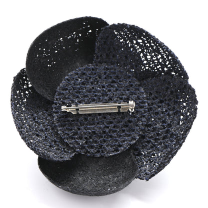 Chanel Tweed Camellia Pin Brooch Navy Blue 3 of 4