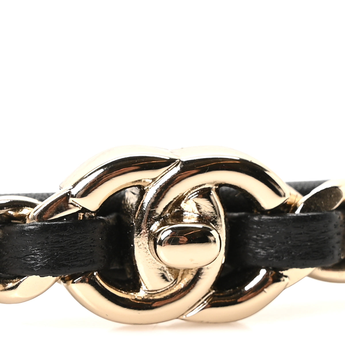 Metal Lambskin CC Turnlock Chain Headband Gold Black