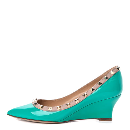 Valentino Garavani Patent Rockstud 70mm Wedges 37 Opaline Green Poudre 1 of 9