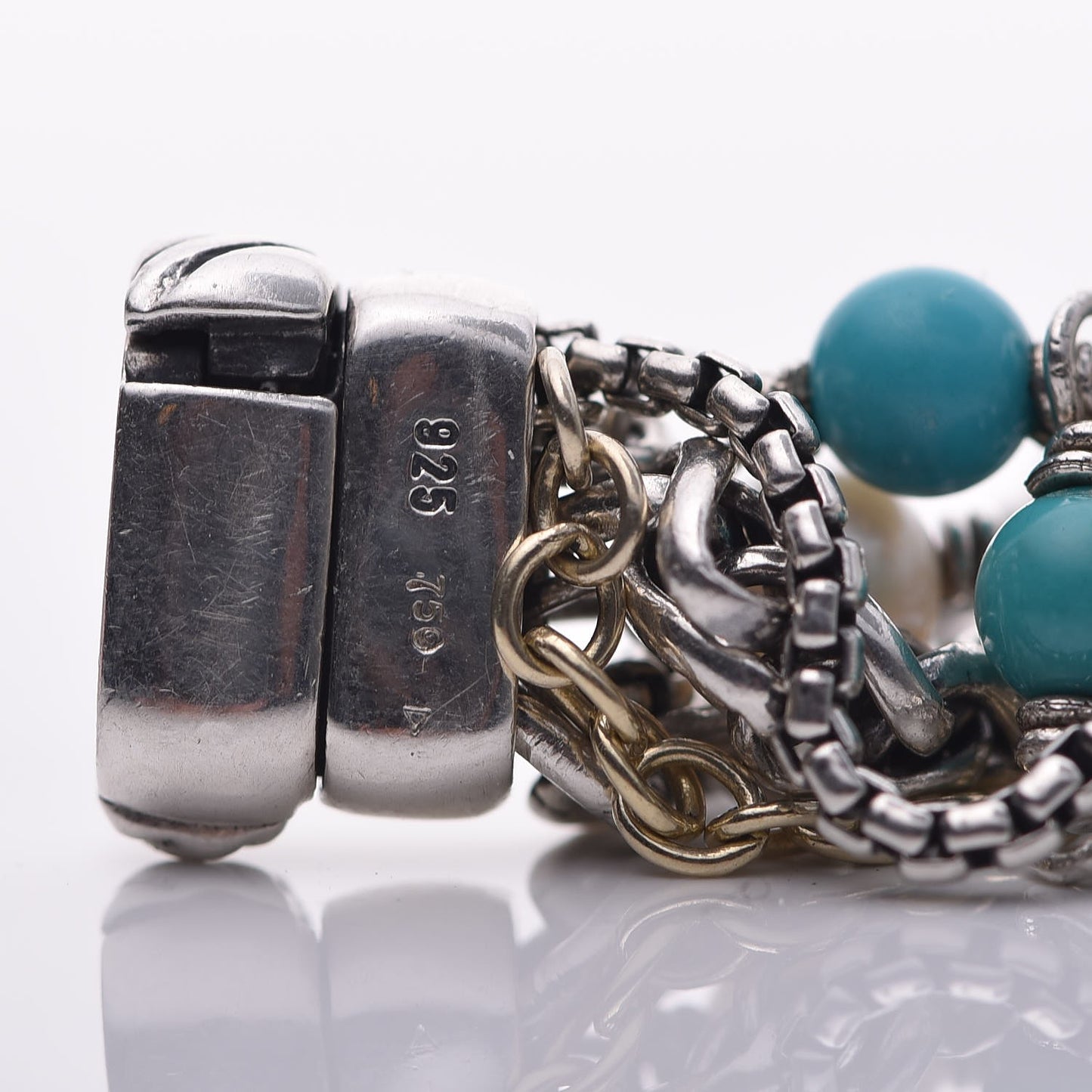 Sterling Silver 18K Yellow Gold Turquoise Pearl Multi Strand Bracelet