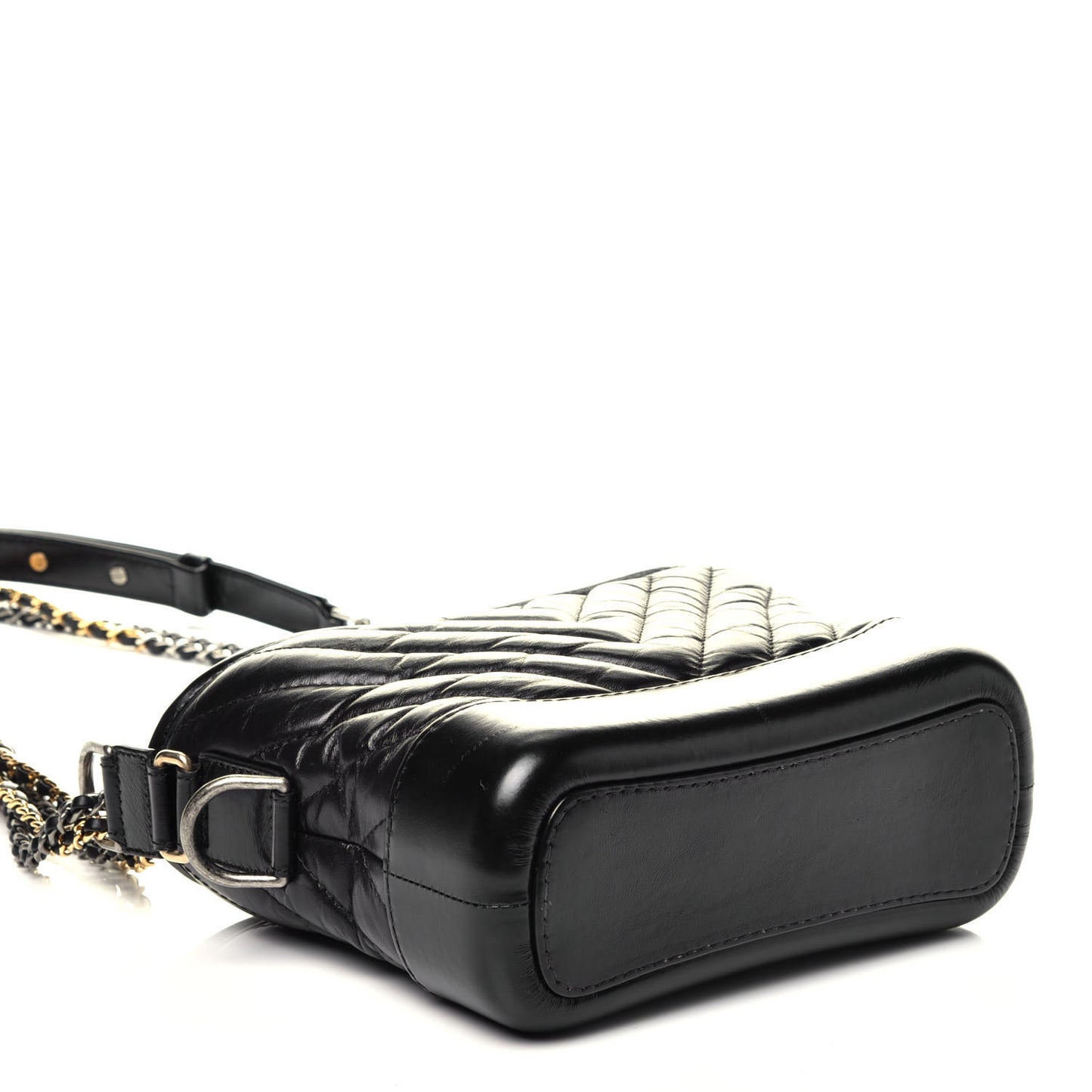 Aged Calfskin Chevron Quilted Small Gabrielle Hobo Black