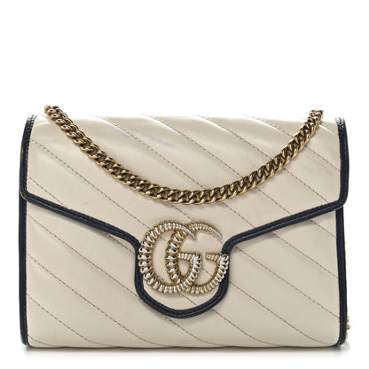 Gucci Vintage Effect Calfskin Matelasse Diagonal Torchon GG Marmont Chain Wallet Mystic White Blue Agata 1 of 16
