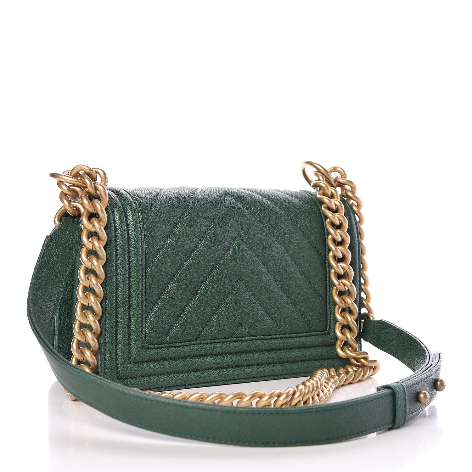 Chanel Caviar Chevron Quilted Small Boy Flap Green 3 of 11