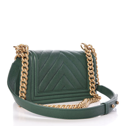 Chanel Caviar Chevron Quilted Small Boy Flap Green 3 of 11