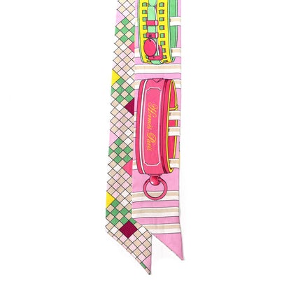 Hermes Silk Colliers De Chiens Remix Twilly Rose Vert Jaune 2 of 4