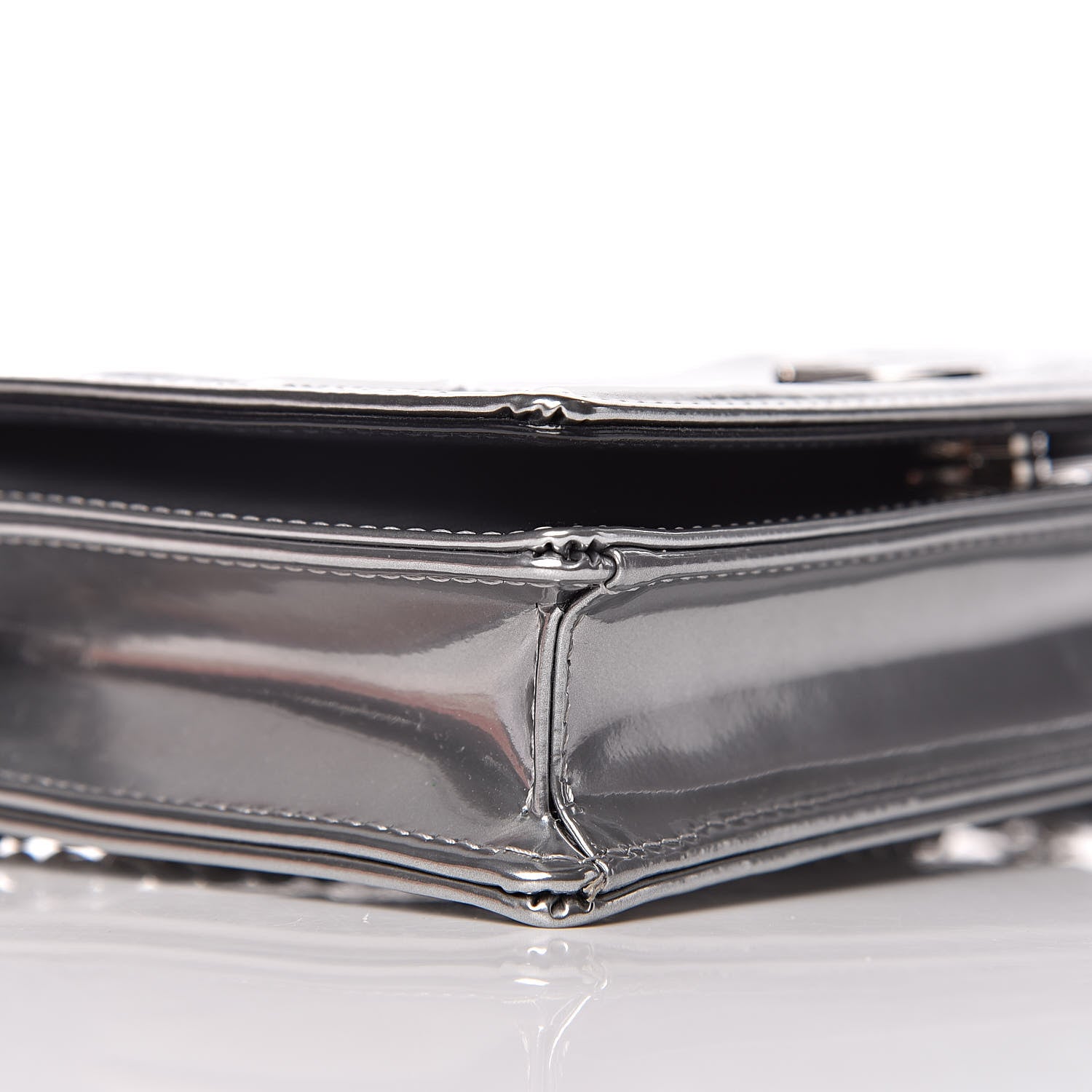 Christian Dior Metallic Patent Micro-Cannage Diorama Wallet on Chain Pouch Silver 7 of 9