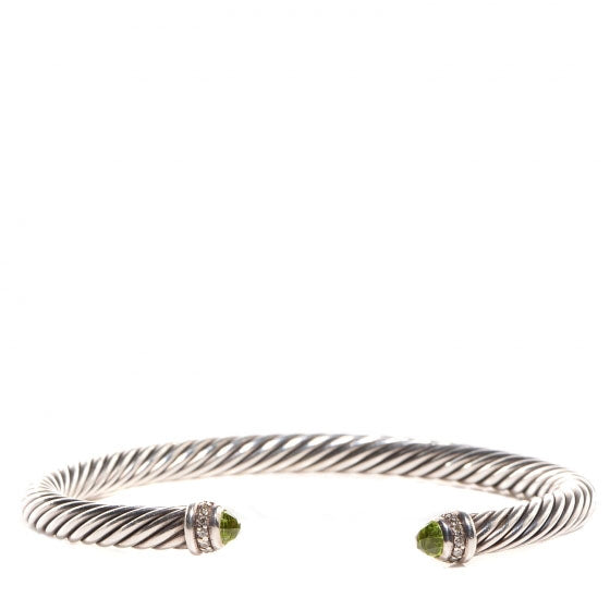 Sterling Silver Diamond Peridot 5mm Cable Classics Bracelet