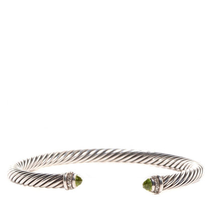 David Yurman Sterling Silver Diamond Peridot 5mm Cable Classics Bracelet 1 of 5