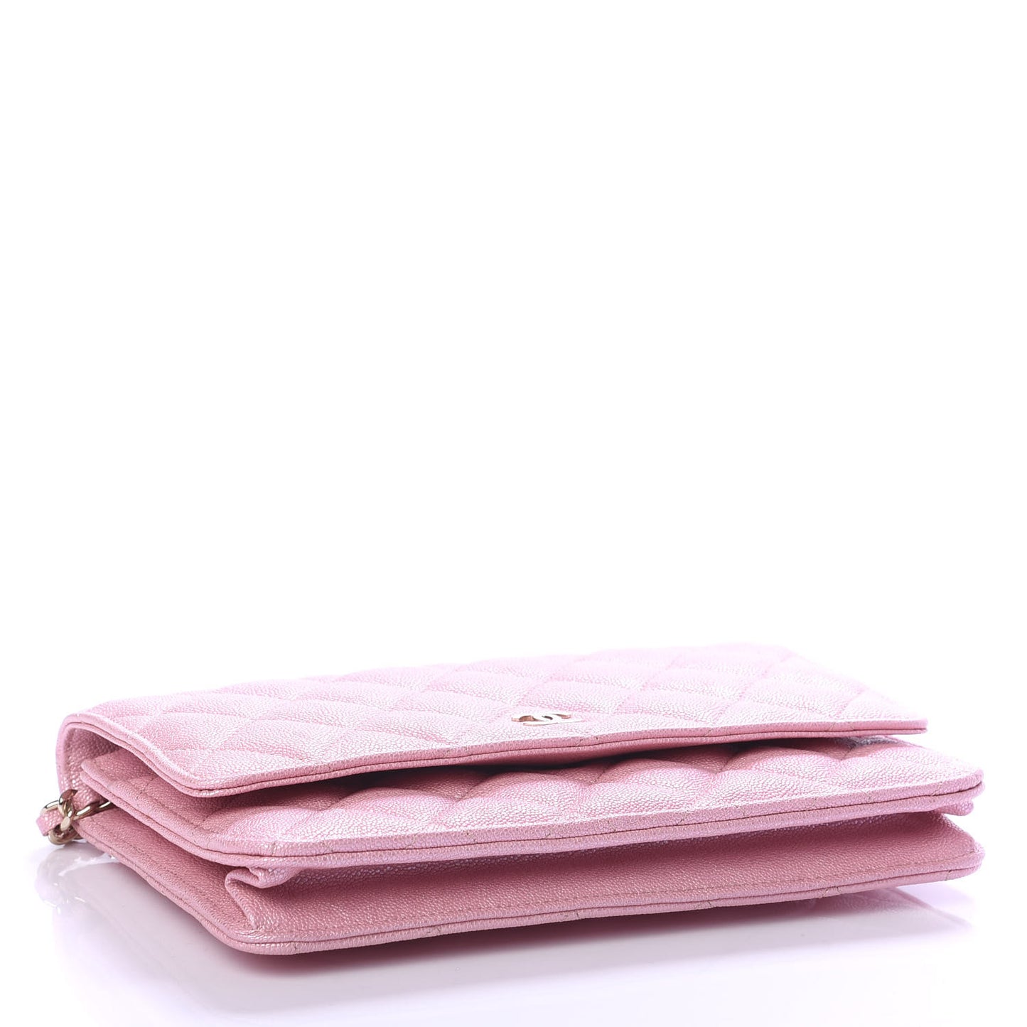 Iridescent Caviar Quilted Wallet on Chain WOC Rose Pink