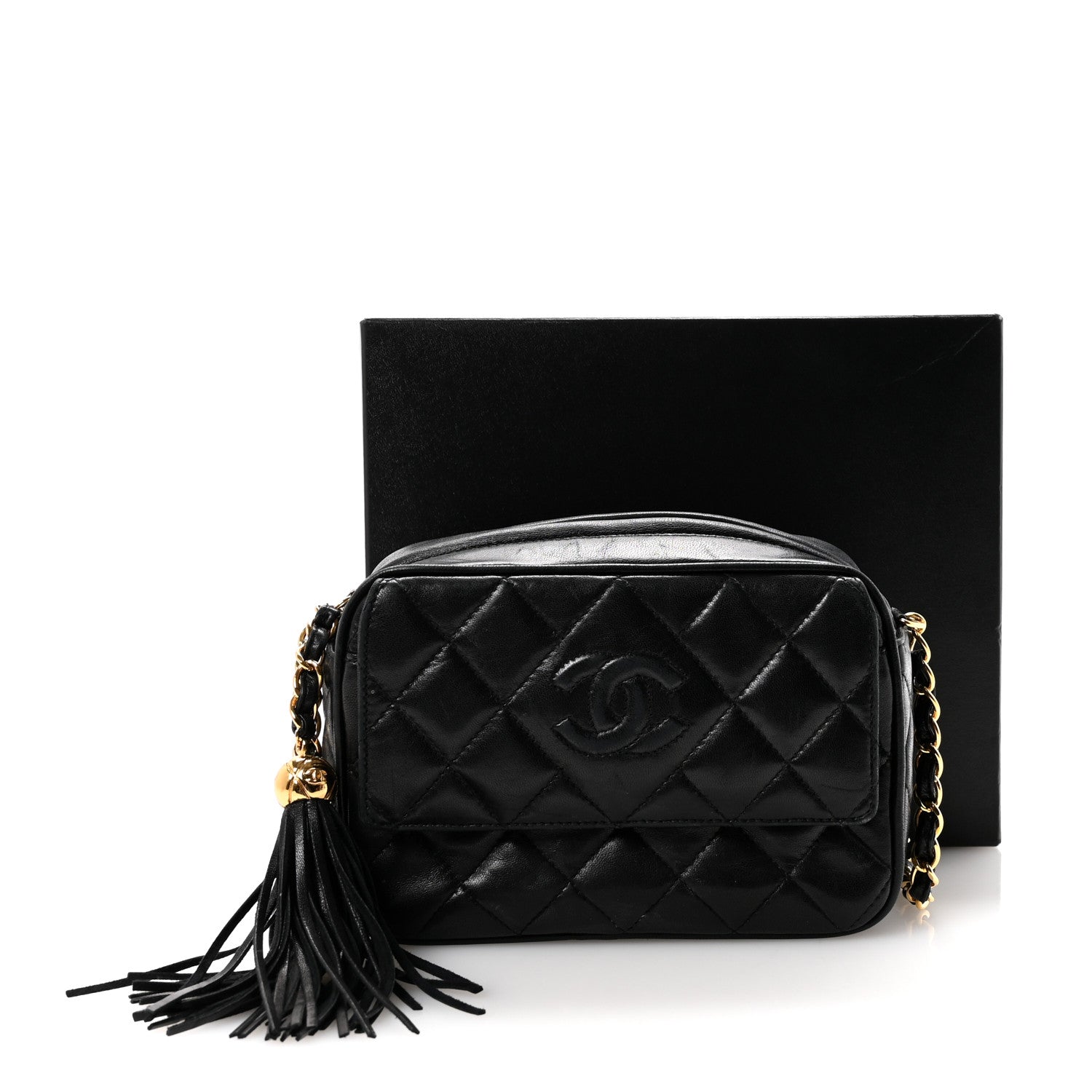 Chanel Lambskin Quilted Tassel Camera Case Black Black 12 of 12