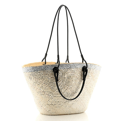 Loewe Calfskin Raffia Paulas Ibiza Sparkling Metallic Anagram Basket Tote Bag Natural Silver 3 of 10