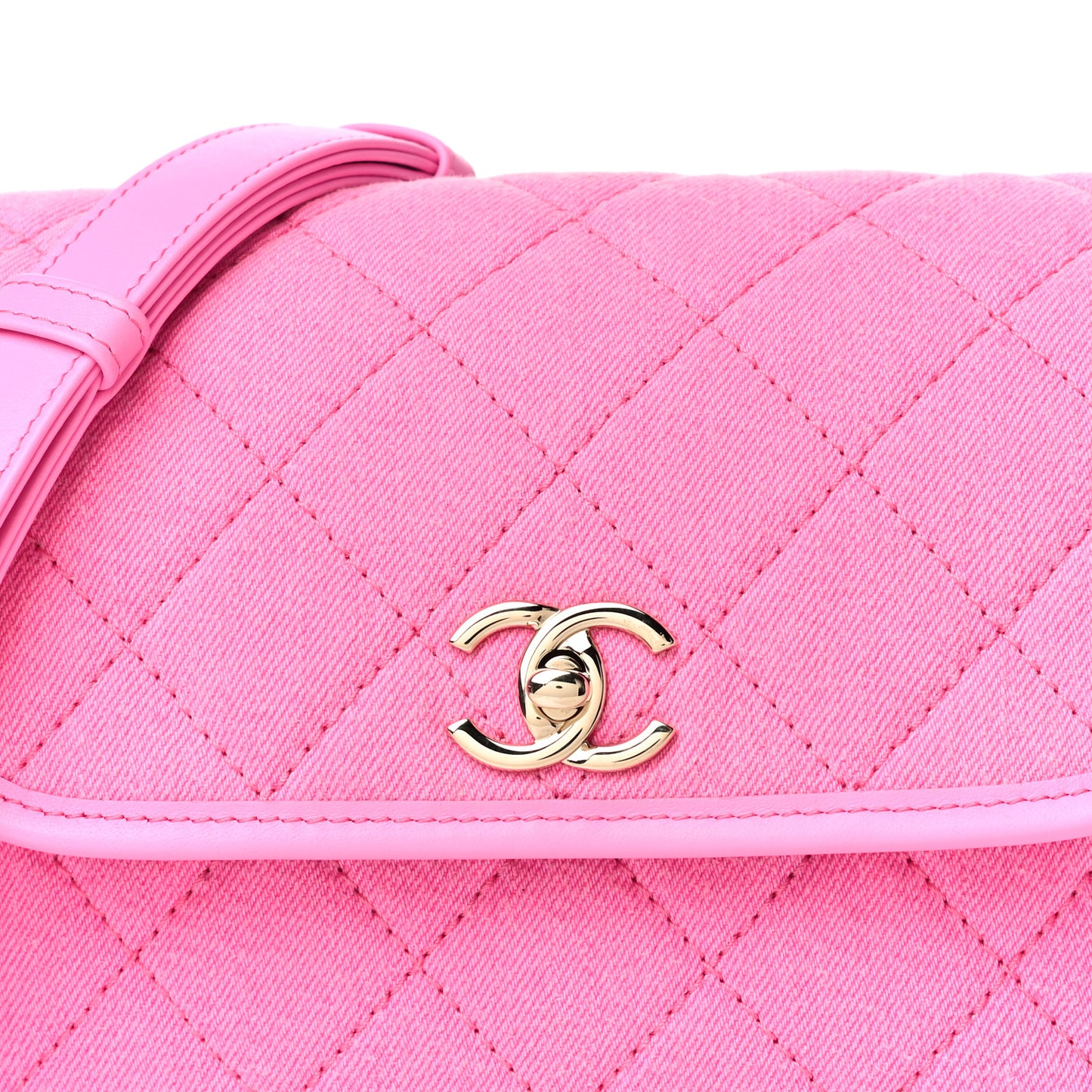 Denim Quilted Small Messenger Flap Neon Pink