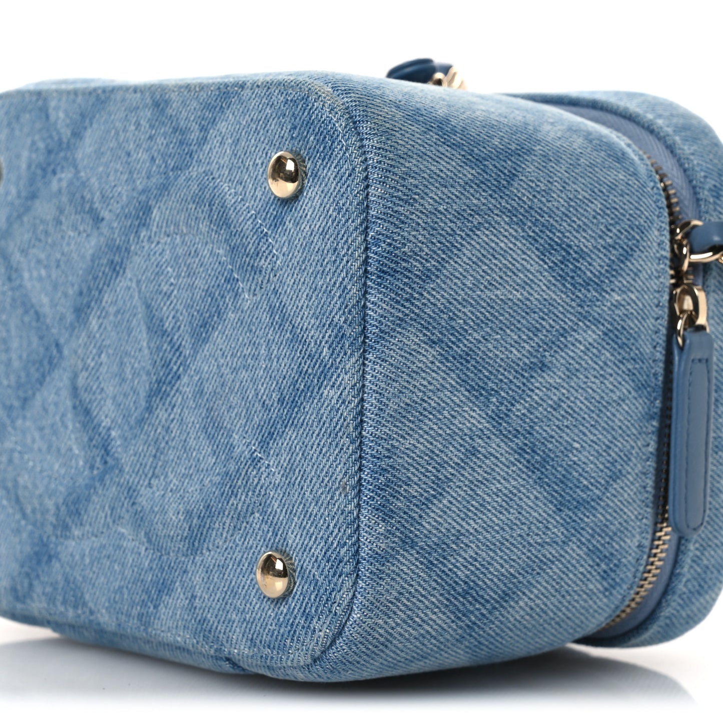 Denim Quilted Small CC Vanity Case Blue