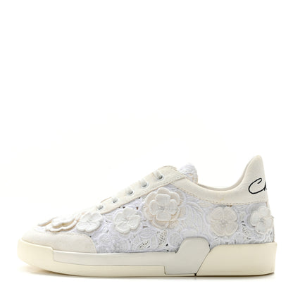 Chanel Suede Embroidered Flower Sneakers 38 White 1 of 17