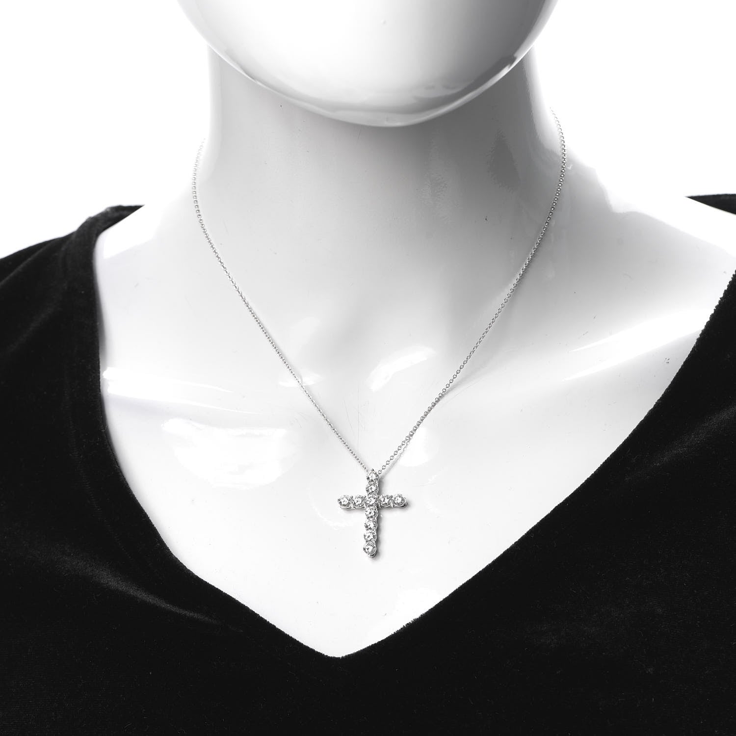 Tiffany Platinum Diamond Large Cross Pendant Necklace 2 of 5