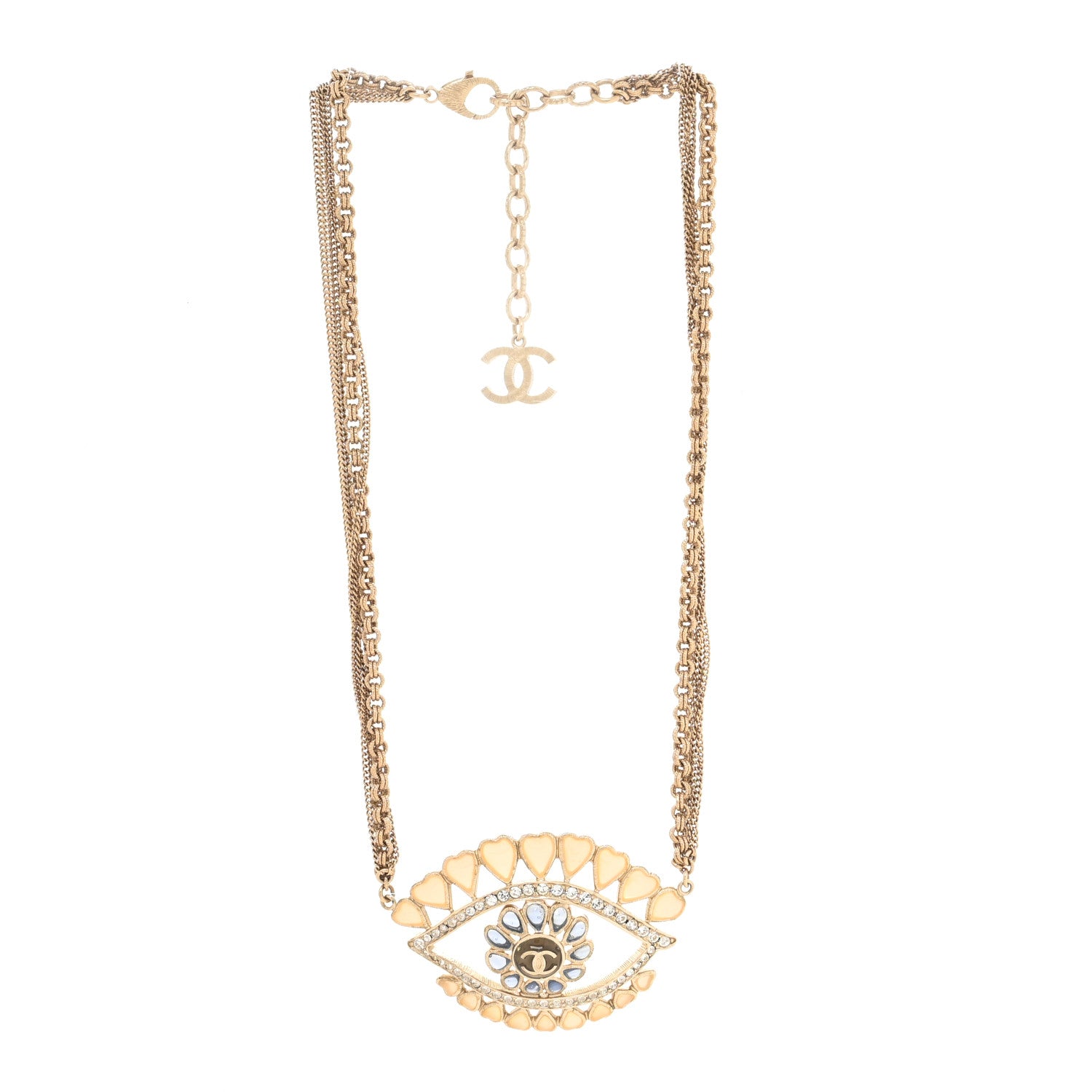 Chanel Resin Crystal Eye Pendant Necklace Gold Multicolor 2 of 3