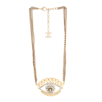 Chanel Resin Crystal Eye Pendant Necklace Gold Multicolor 2 of 3